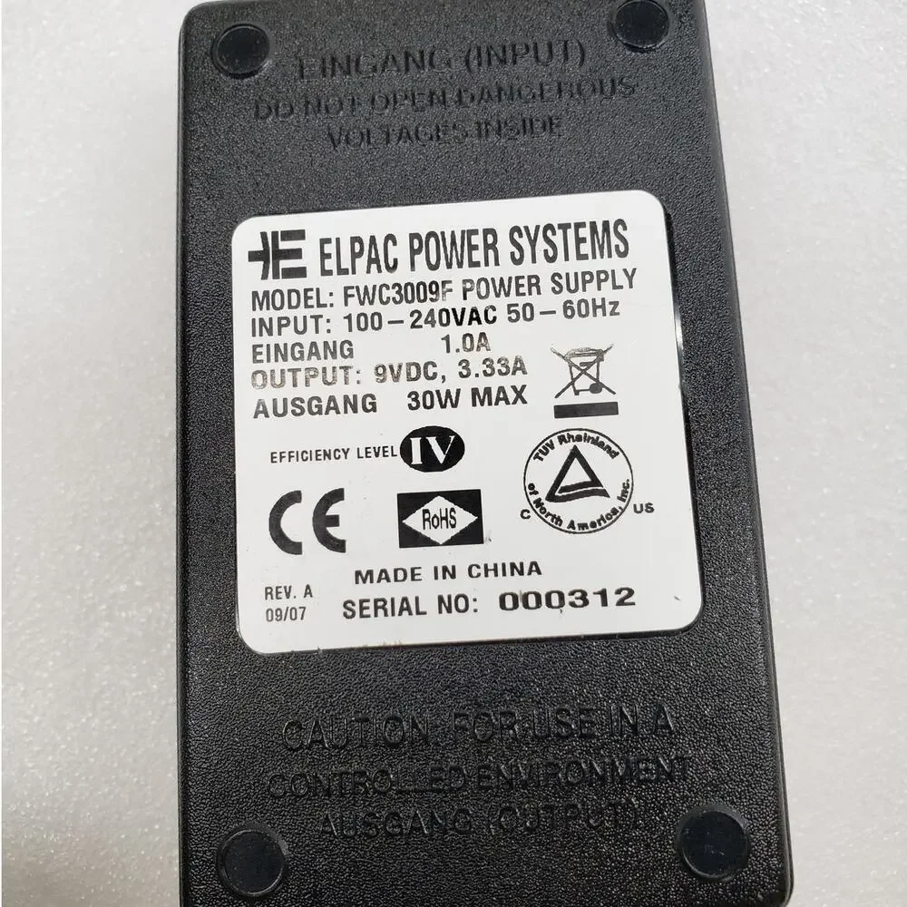 Elpac Power Systems FWC3009F AC Adapter Power Supply 9VDC 3.33A 30W MAX